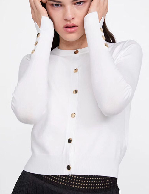 Fashion White Button-knit Sweater Cardigan