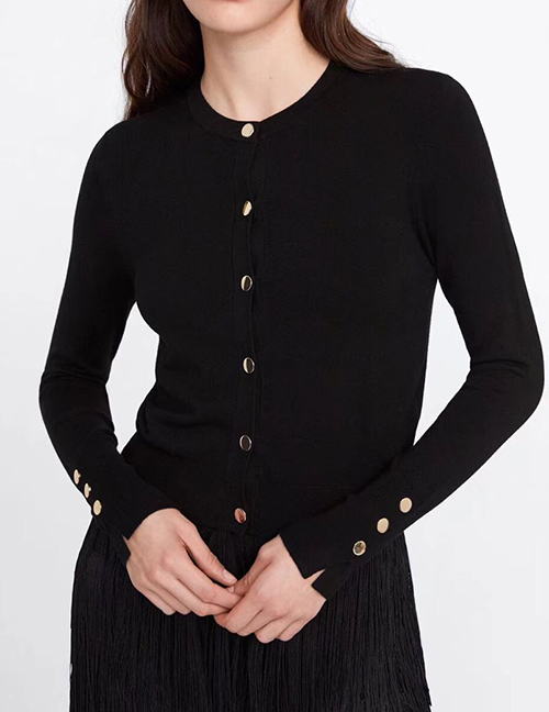 Fashion Black Button-knit Sweater Cardigan