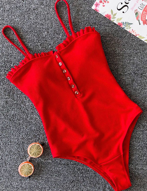 Red Solid Color One-piece Swimsuit Bikini