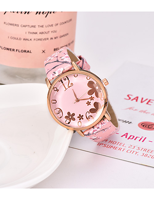 Fashion Light Pink Alloy Electronic Element Pu Printing Watch