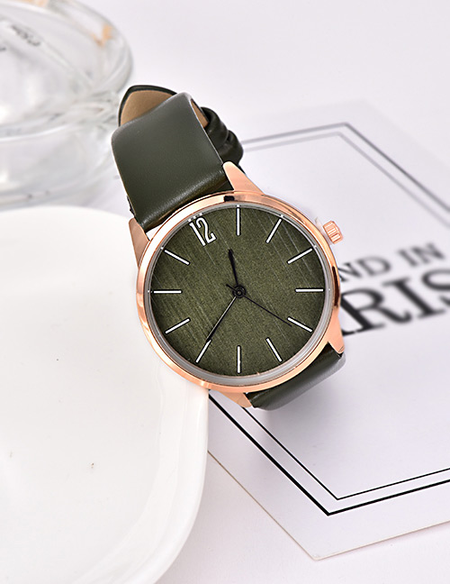 Fashion Dark Green Solid Color Pu Alloy Electronic Watch