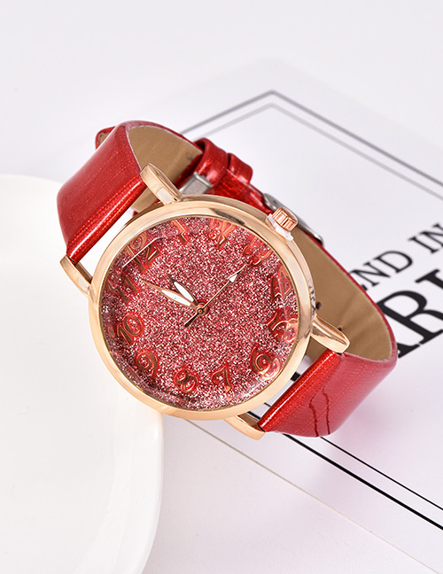 Fashion Red Pu Sequin Alloy Electronic Watch