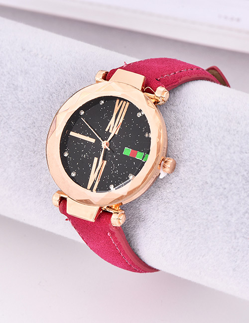 Fashion Red Pu Diamond-encrusted Alloy Electronic Watch