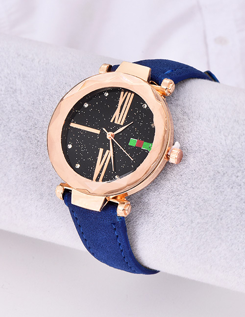 Fashion Royal Blue Pu Diamond-encrusted Alloy Electronic Watch