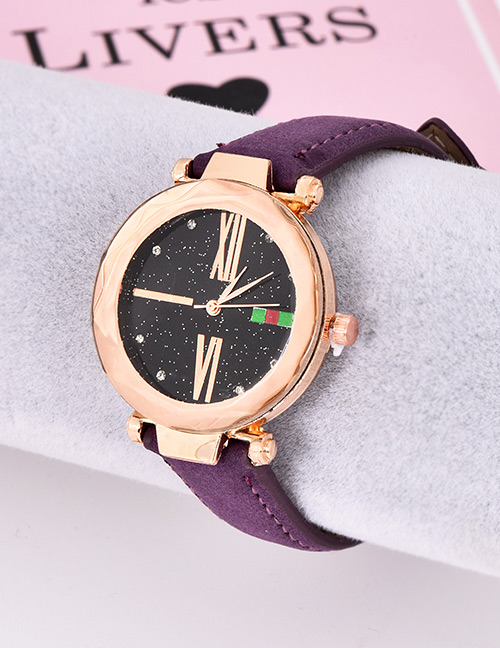 Fashion Purple Pu Diamond-encrusted Alloy Electronic Watch