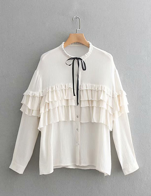 Fashion White Solid Color Bow Pullover Shirt