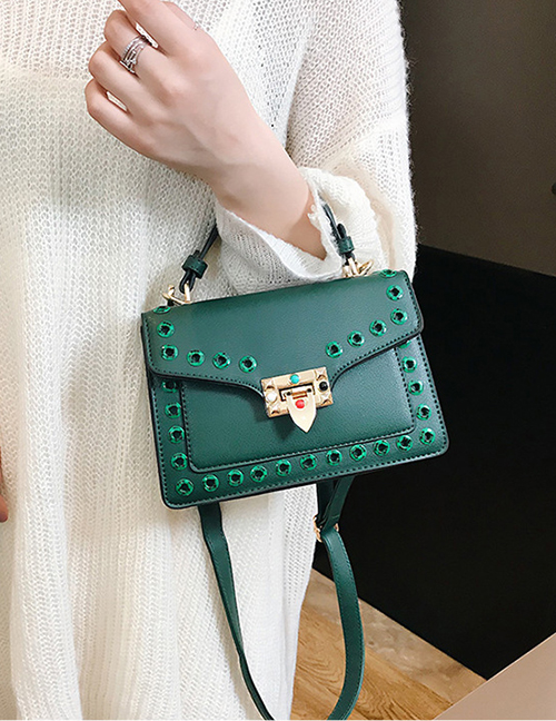 Fashion Green Color Nail Small Square Bag Lock Buckle Shoulder Bag