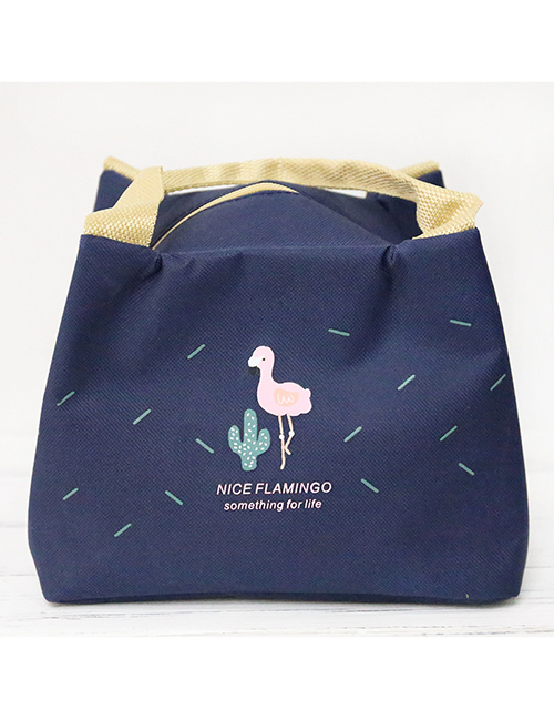 Fashion Dark Blue Flamingo Portable Waterproof Aluminum Foil Thickened Lunch Bag