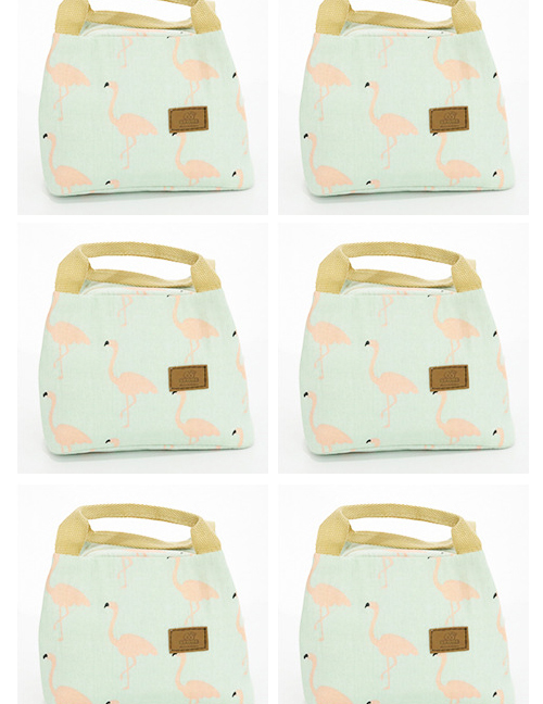 Fashion Green Flamingo Canvas Portable Lunch Bag