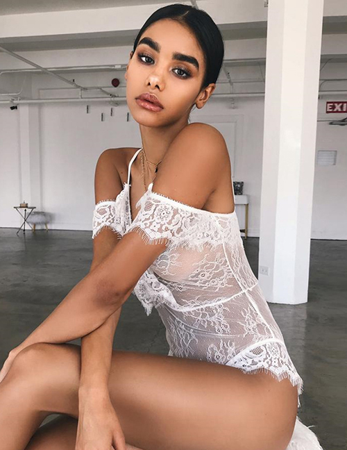 Fashion White Lace Sling: Off-the-shoulder: Erotic Jumpsuit
