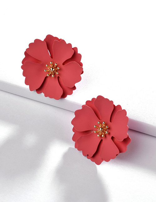 Fashion Red Painted Multi-layer Flower Earrings