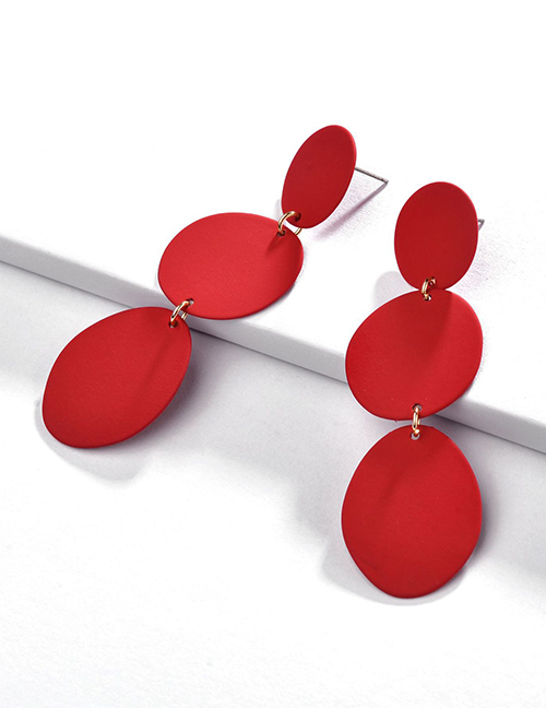 Fashion Red Alloy Geometric Irregular Round Multi-layer Earrings