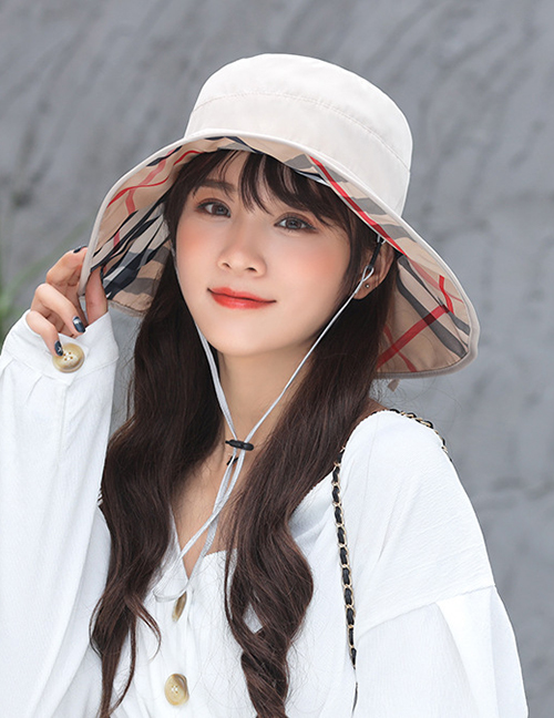 Fashion Beige Solid Color Tethered Hat