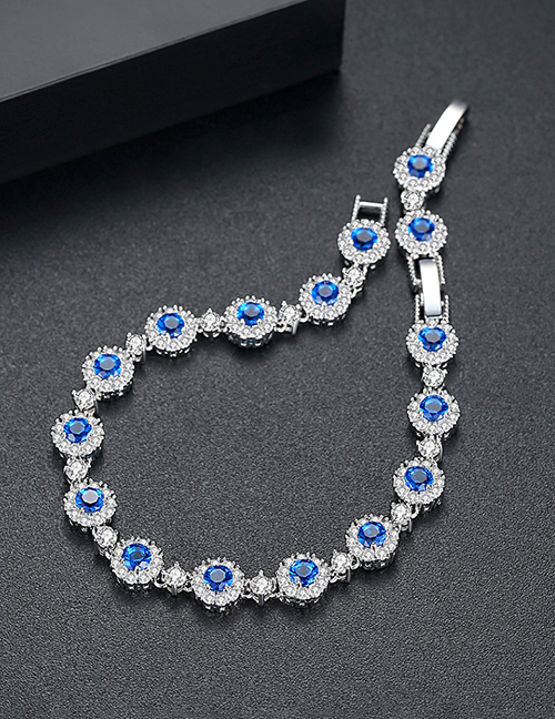 Fashion Blue Round Copper Zirconium Adjustable Bracelet