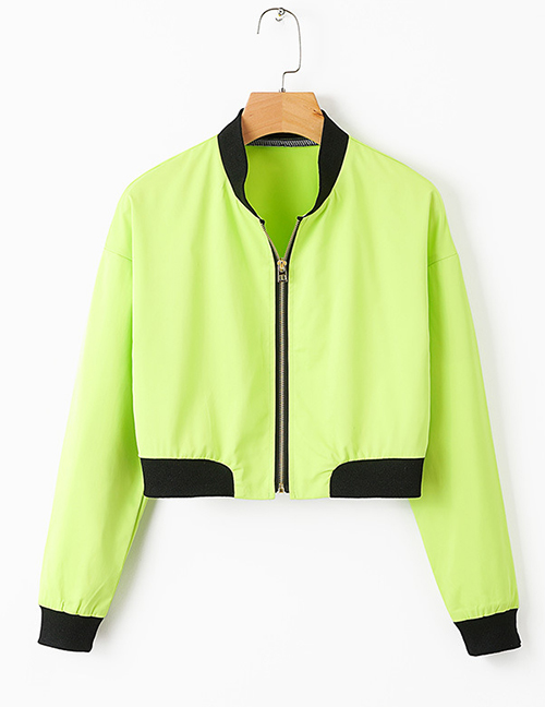 Fashion Fluorescent Green Solid Color Short Version Pilot Zip Jacket
