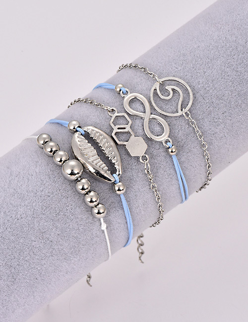 Fashion Blue Alloy Wax Rope Shell Bracelet Combination
