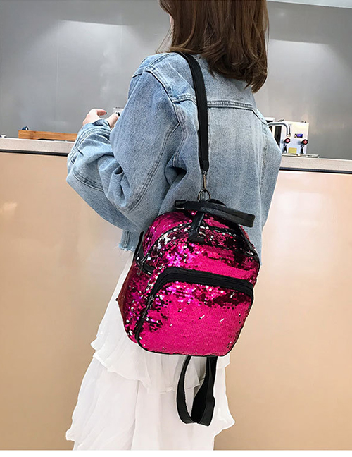 Fashion Rose Red Sequined Backpack