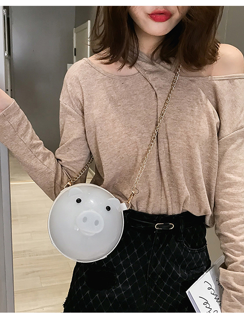 Fashion White Chain Piglet Shoulder Slung Portable Small Round Bag