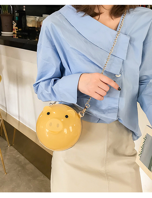 Fashion Yellow Chain Piglet Shoulder Slung Portable Small Round Bag