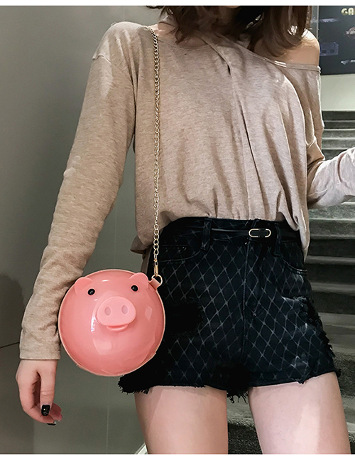 Fashion Pink Chain Piglet Shoulder Slung Portable Small Round Bag