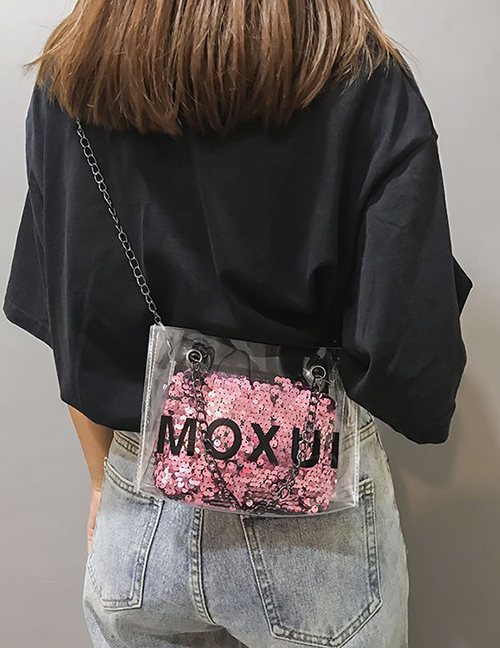 Fashion Purple Transparent Messenger Jelly Chain Handle Sequin Bag