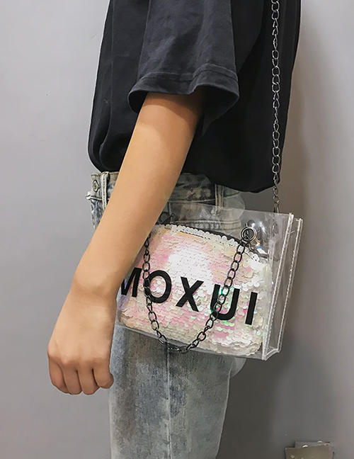 Fashion Beige Transparent Messenger Jelly Chain Handle Sequin Bag