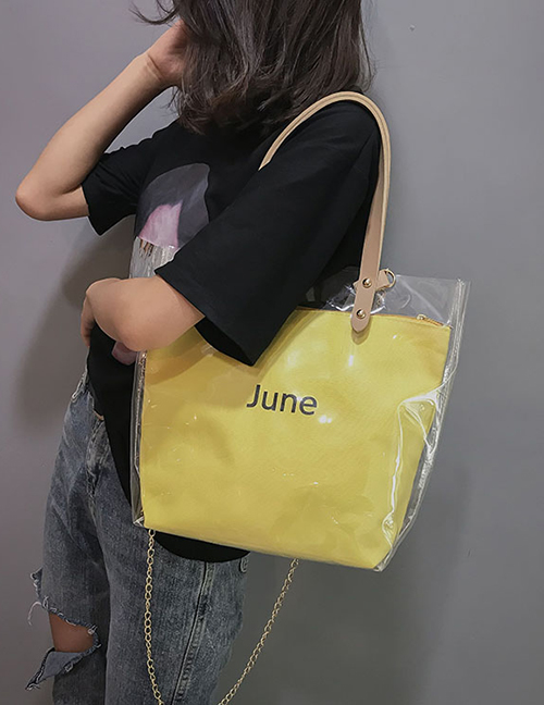 Fashion Yellow Transparent Jelly Letter Hand Bag Shoulder Bag