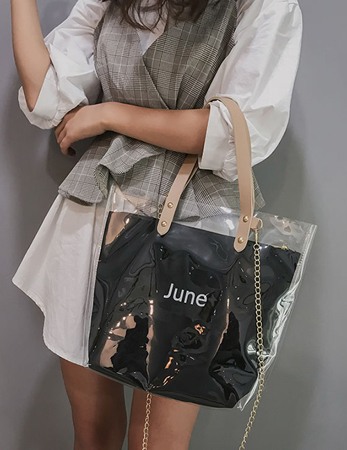 Fashion Black Transparent Jelly Letter Hand Bag Shoulder Bag