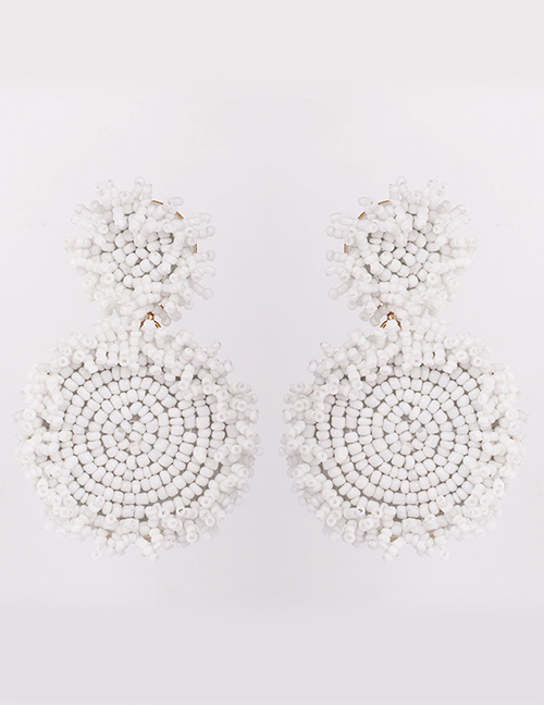 Fashion White Geometric Round Earrings Rice Beads Tassels