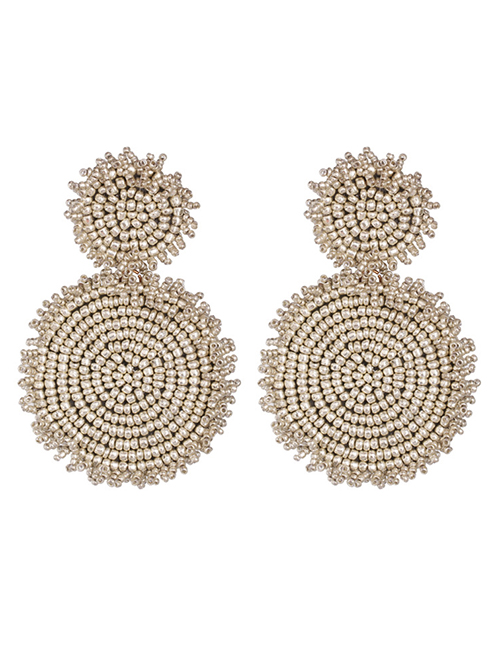 Fashion Silver Geometric Round Earrings Rice Beads Tassels