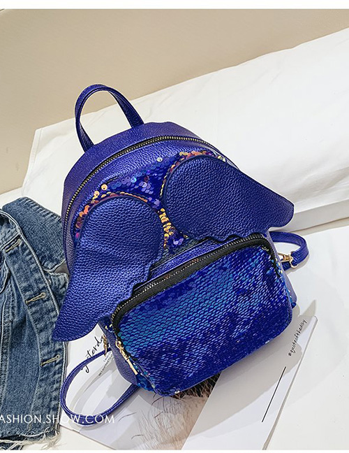 Fashion Blue Laser Sequin Angel Wings Backpack