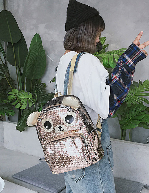 Fashion Brown Sequined Cartoon Laser Backpack