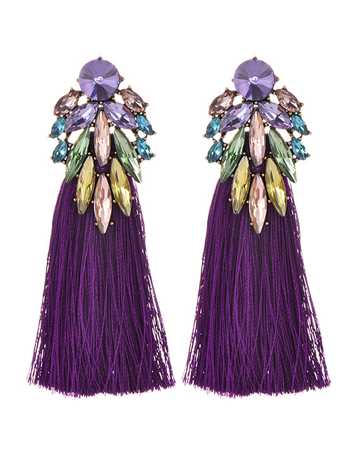 Fashion Purple Alloy Diamond Dripping Tassel Earrings