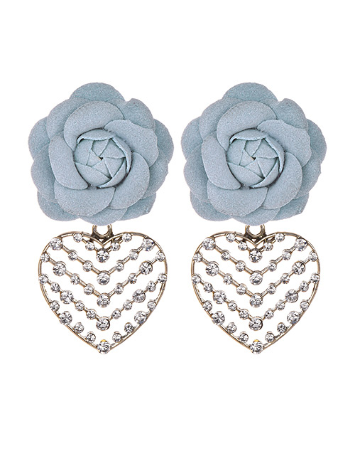 Fashion Blue Alloy Diamond-studded Fabric Flower Love Earrings