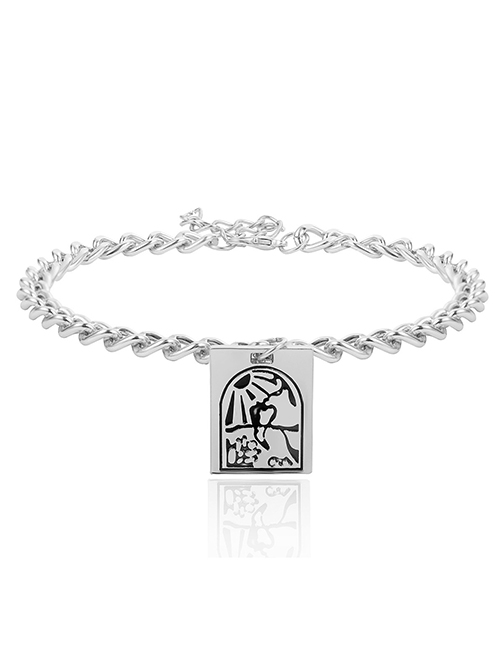 Fashion Silver Color Embossed Totem Square Anklet