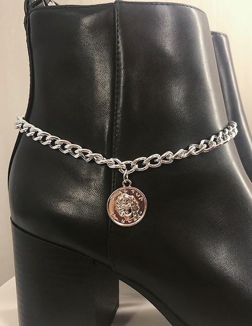 Fashion Silver Color Round Embossed Alexandrine Portrait Anklet