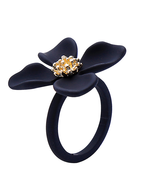 Fashion Black Alloy Plating Drip Flower Ring
