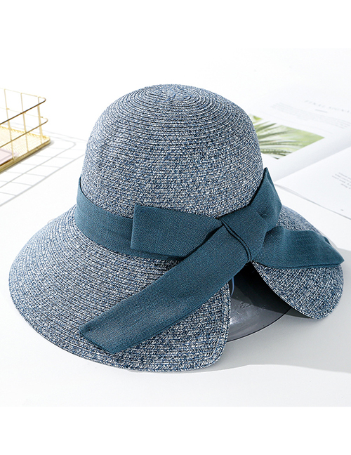 Fashion Denim Blue Dalat Tethered Bow With Straw Hat