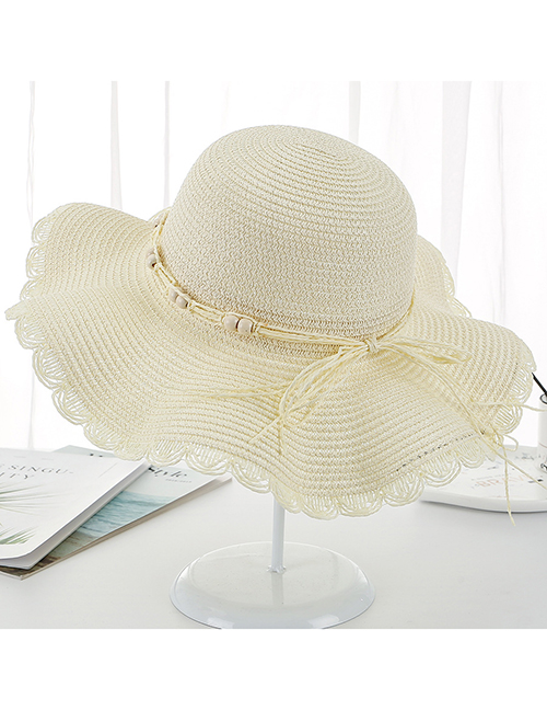 Fashion Creamy-white Big Wavy Straw Hat