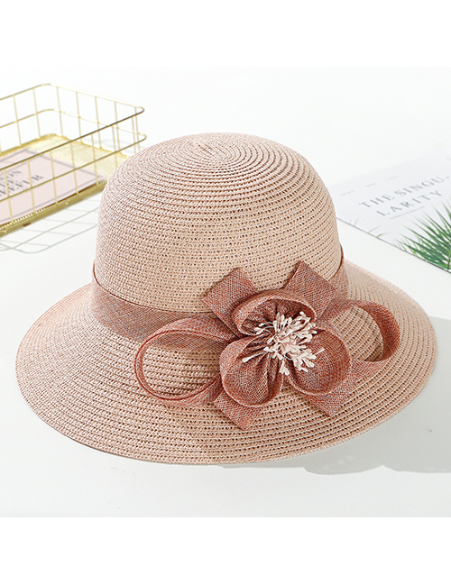 Fashion Pink Flower Big Straw Hat