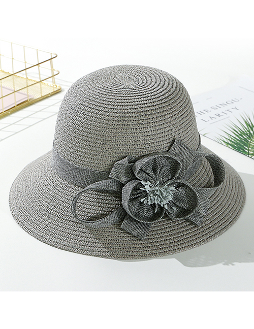 Fashion Gray Flower Big Straw Hat