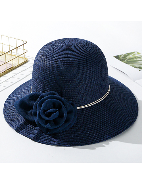 Fashion Navy Daxie Mesh Flower Straw Hat