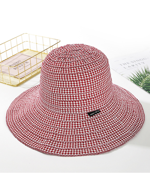 Fashion Wine Red Plaid Cloth Hat