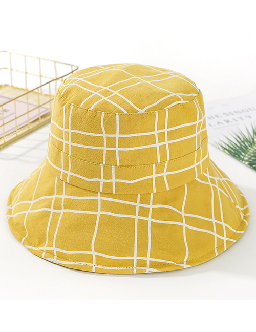 Fashion Ginger Yellow Plaid Basin Cap Hat