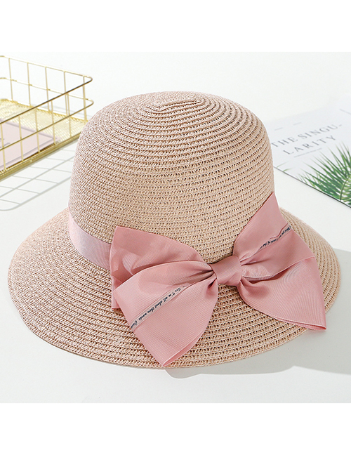 Fashion Pink Big Bow Big Straw Hat
