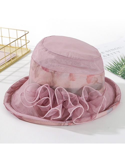 Fashion Leather Pink Printed Curling Small Basin Hat