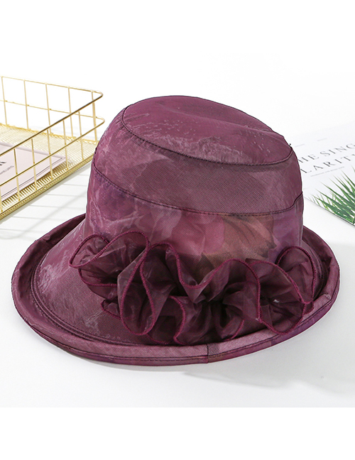 Fashion Wine Red Printed Curling Small Basin Hat
