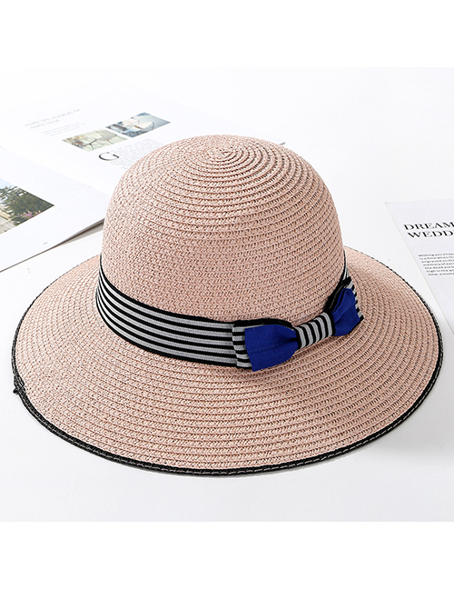 Fashion Pink Striped Bow Straw Hat