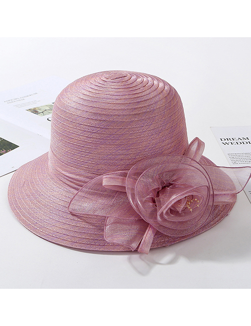 Fashion Leather Powder Organza Flower Foldable Fisherman Hat