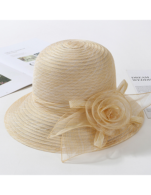 Fashion Beige Organza Flower Foldable Fisherman Hat